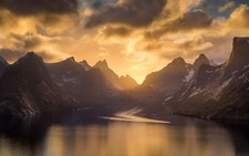 Landscape nature mountains sky fjord sea norway sunset Custom Gaming Mat Desk