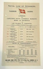 1934 Natal Line Of Steamers Advertising Destinations & Prices  Leaflet London