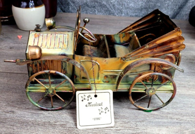 Antique Car Model Music Box Vintage Retro Tin Metal Copper Brass Color