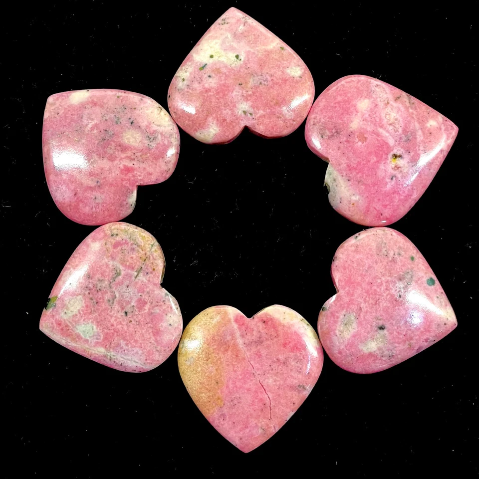 Lote de 6 piedras preciosas de cabujón sueltas en forma de corazón de rodonita natural de 30-33 mm Foto 2 de 4