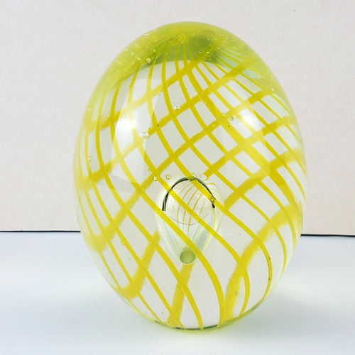 Art Glass Paperweight Yellow Ribbon & Suspended Bubble - Picture 2 of 4