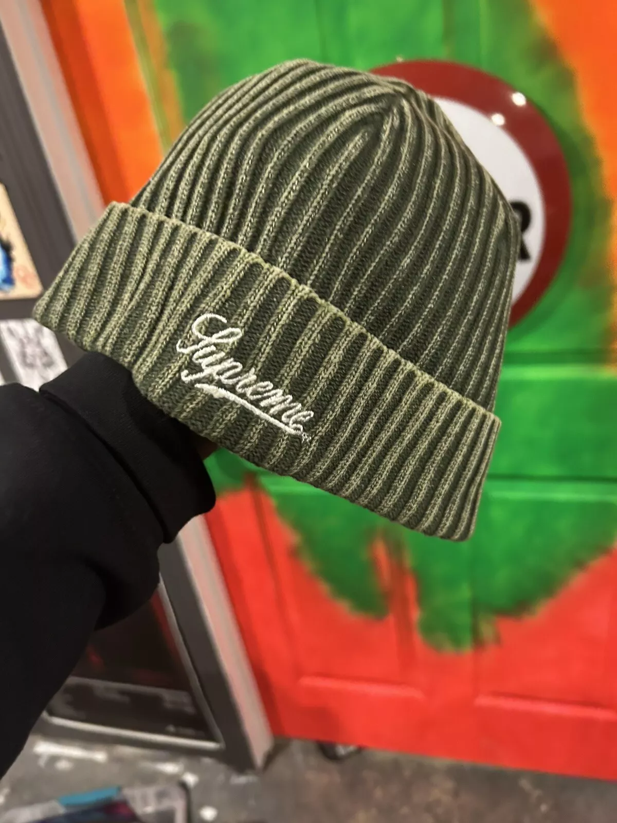 Bonnet côtelé vert Supreme