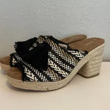 Tom's Mule Boho Tassel open toe Chunky Heels womens size 8.5