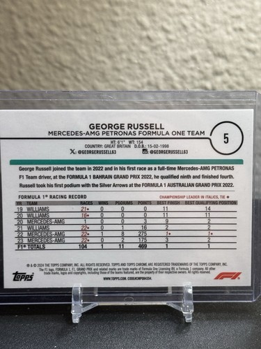 2024 Topps Formula 1 Chrome - #5 George Russell Purple Checkered Flag /199 - Picture 2 of 3