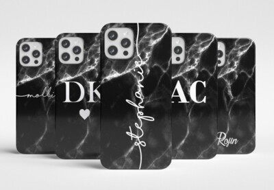 Personalisierter Name Schwarz Marmor Plastik 3D Handyhülle für iPhones 15 14 13