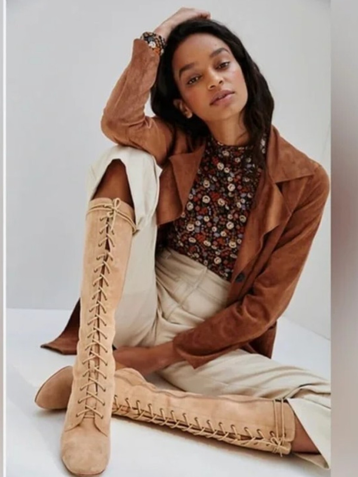 Silent D Kelsey Tall Lce Up Boots Tan Suede Size … - image 1