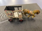 Rare 1930s Marx Toylands Farm Products Horse Drawn Milk & Cream Tin Litho Wagon