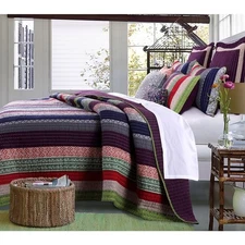 BEAUTIFUL REVERSIBLE MODERN CHIC PURPLE GREEN RED BLUE BOHEMIAN GLOBAL QUILT SET