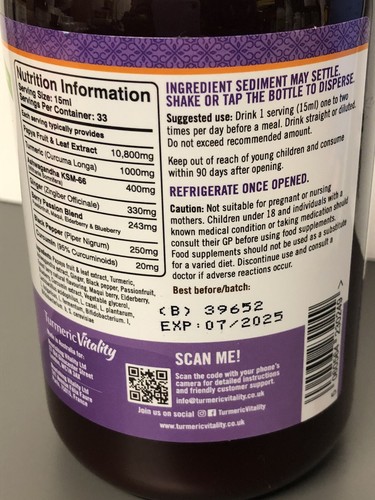 TURMERIC VITALITY, ASHWAGANDHA LIQUID - Fermented High Strength Liquid 500ml. - Picture 3 of 4