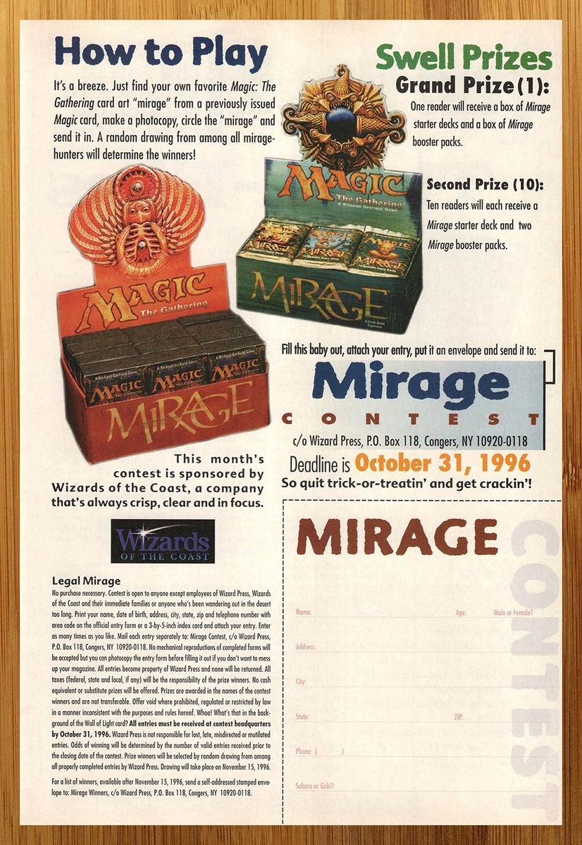1996 Magic The Gathering Mirage Print Ad/Poster MTG TCG CCG Card