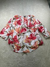 Chaps Denim Womens Size 1X White Sheer Floral Tunic Bloomcore