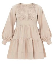 PRETTYLITTLETHING PLT Stone Woven Ruffle Tiered Smock Dress UK Size 10