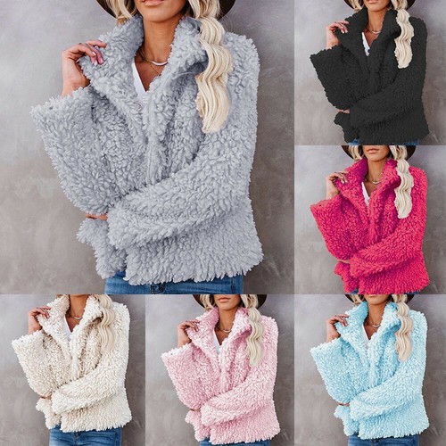 Womens Teddy Bear Fluffy Coat Winter Thick Warm Fur Fleece Jacket Outwear Tops - Afbeelding 1 van 18