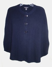 Women's M/L BANANA REPUBLIC EXTRA FINE MERINO Wool KNIT CAPE PONCHO NAVY Buckles
