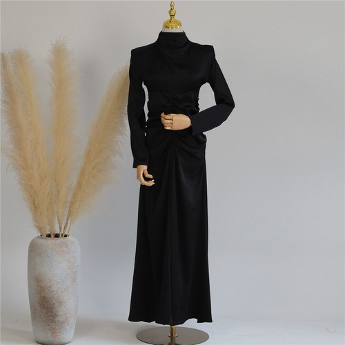 Satin Abaya Dubai Kaftan Muslim Women Maxi Dress Party Gown Abayas Robe Ramadan - Picture 50 of 53