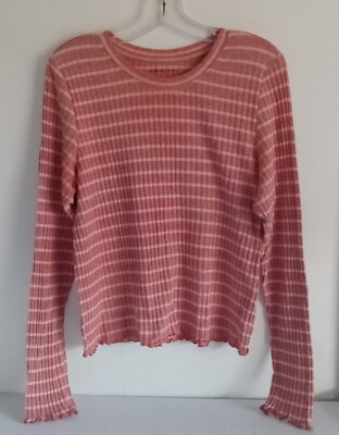 American Eagle Outfitters Girls Sz XL Knit Pullover Shirt Stiped Pink Frill Hems