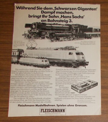 Seltene Werbung FLEISCHMANN Modellbahnen Schwarzer Gigant & Hans Sachs 1977