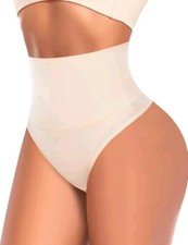 WERENA Shapewear Women Beige Thong Tummy Control High Waisted Body Shaper Small