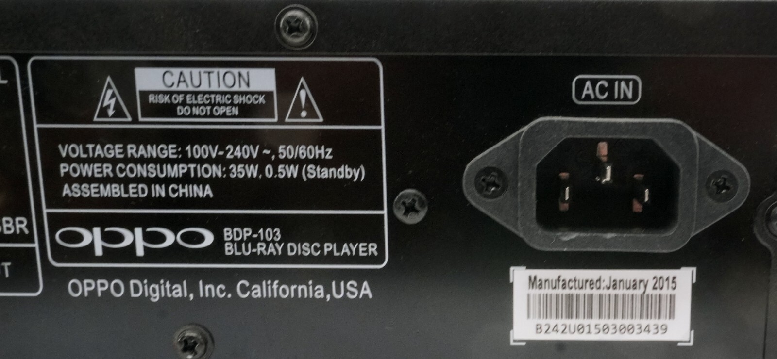 Oppo BDP-103 DVD 3D Blu-Ray Player HDMI Rack Mount  No Remote Tested lot A