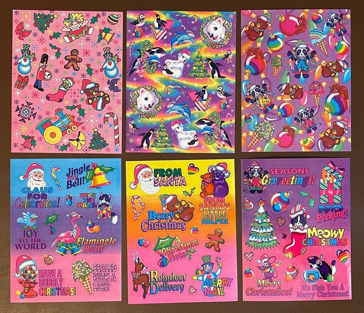 Rare 1990s Vintage Lisa Frank Christmas Sticker Sheets Bears Santa