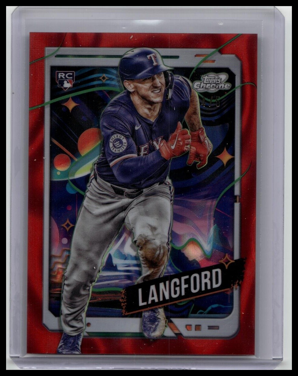 2024 Topps Chrome Cosmic Wyatt Langford #139 4/5 Red Flare Texas Rangers