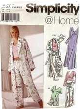 Simplicity 5877 Nightgown Robe Pants Top Pajamas Pattern XXS - XS- Small