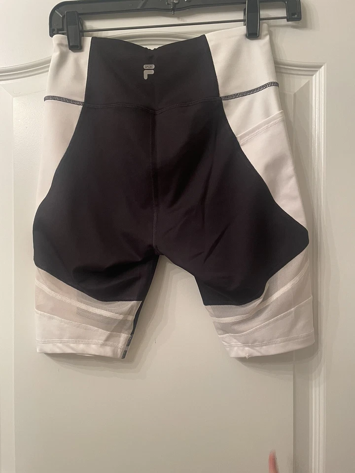 FILA SPORT TRU-DRY HIGH RISE BLACK & WHITE YOGA EXERCISE SHORTS - SIZE SMALL - Image 3 of 4