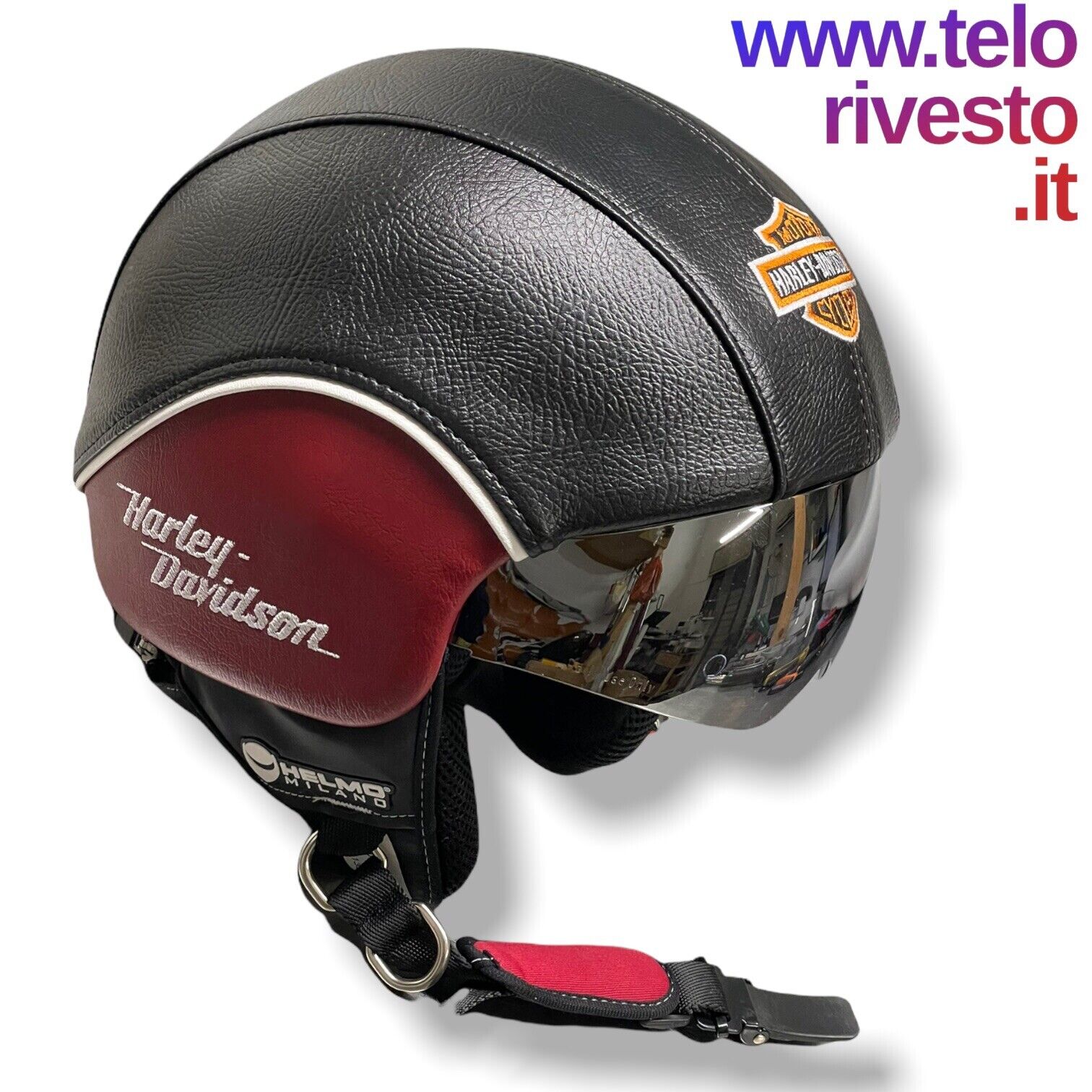 Casco Vintage Harley Davidson personalizzato in pelle s,m,l,xl occhiali visiera