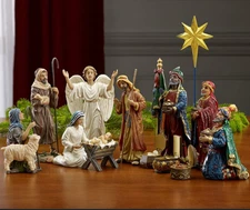 14-pcs Real Life Nativity 7" Three Kings Gifts Frankincense Myrrh 23k Gold NIB