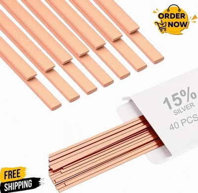 40 Sticks 15% Silver Brazing Rods   Flat Phos Copper Welding Rods for HVAC, Air