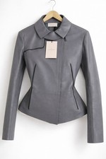 Maison Ullens Lederjacke Grau Tailliert Designer Luxus Größe 34 Neu mit Etikett