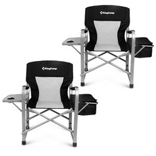Image of 2 Heavy Duty Folding Directors Camping Chairs with Side Table & Cooler 205kg