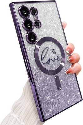 Soft Cute Luxury Love Heart Plating Bling Gradient Glitter Case for Samsung Gala
