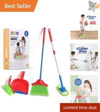 Kids Cleaning Set 4 Piece Toy Broom Mop Brush Dustpan Toddler Housekeeping