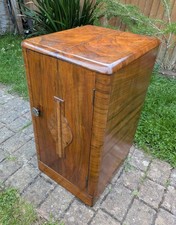 ART DECO FIGURED WALNUT BEDSIDE CABINET - c1920 -