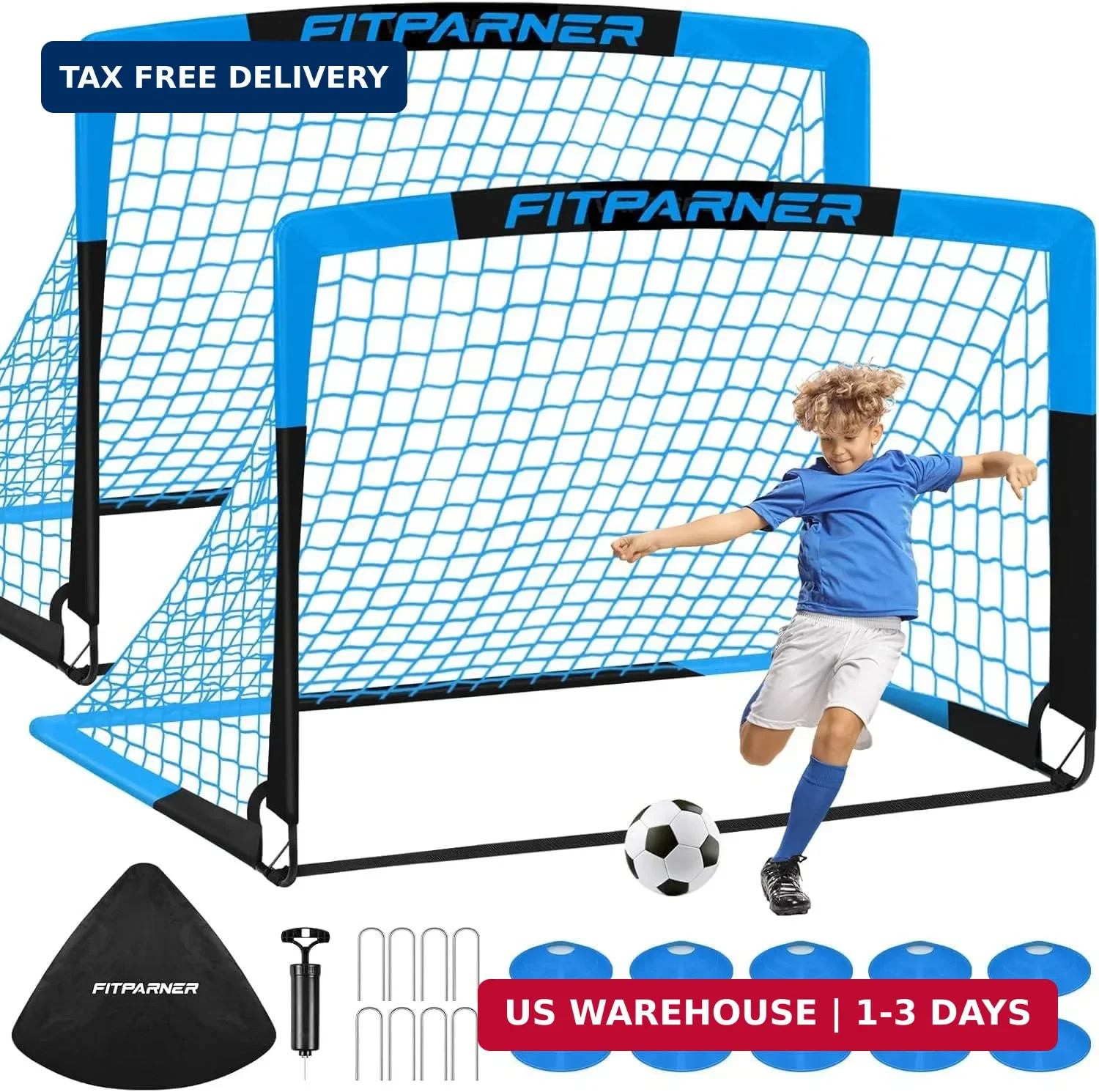 Kids Soccer Goals for Backyard Set - 2 Pack of Portable Pop Up Soccer Nets with