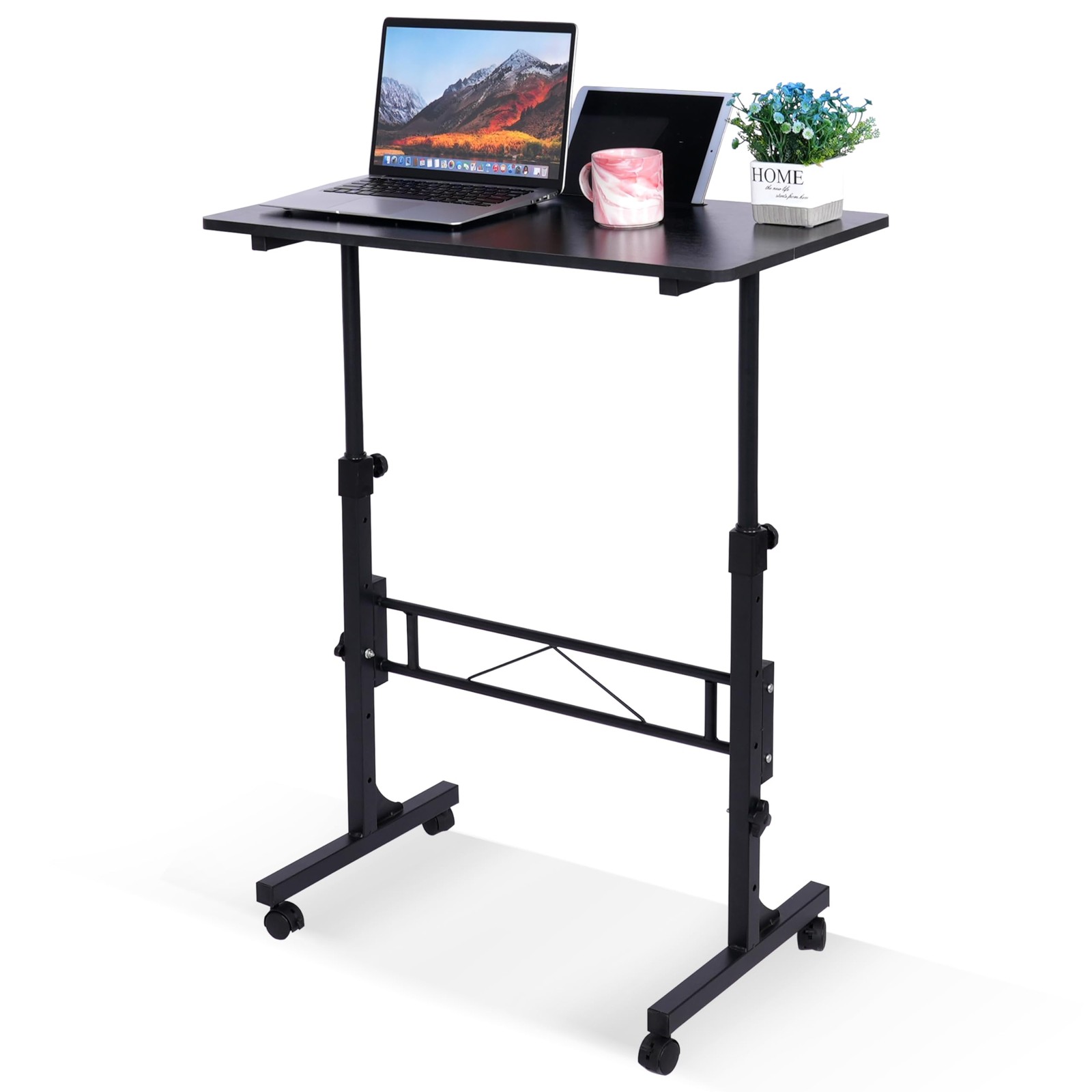 Adjustable Height Standing Desk Mobile with Wheels Computer Desk Sit Stand