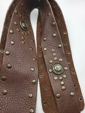 Brown Leather Studded Boho Goth Gothic Punk Western Belt Brass Tone Conchos 46"