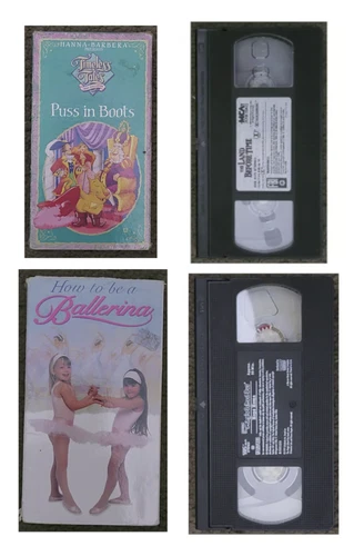 VHS Tape Lot Puss in Boots, Be A Ballerina, Land Before Time & Magic School Bus