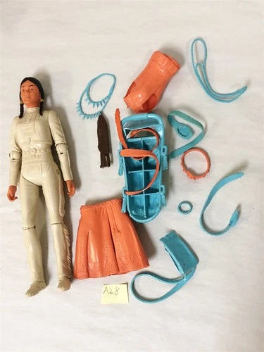 1960s MARX JOHNNY WEST INDIAN PRINCESS w ORANGE & TURQUOISE ACCESSORIES LOT #28