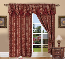 Penelopie Jacquard Look Curtain Panel Set, 54 by 84-Inch, Burgundy, Set of 2
