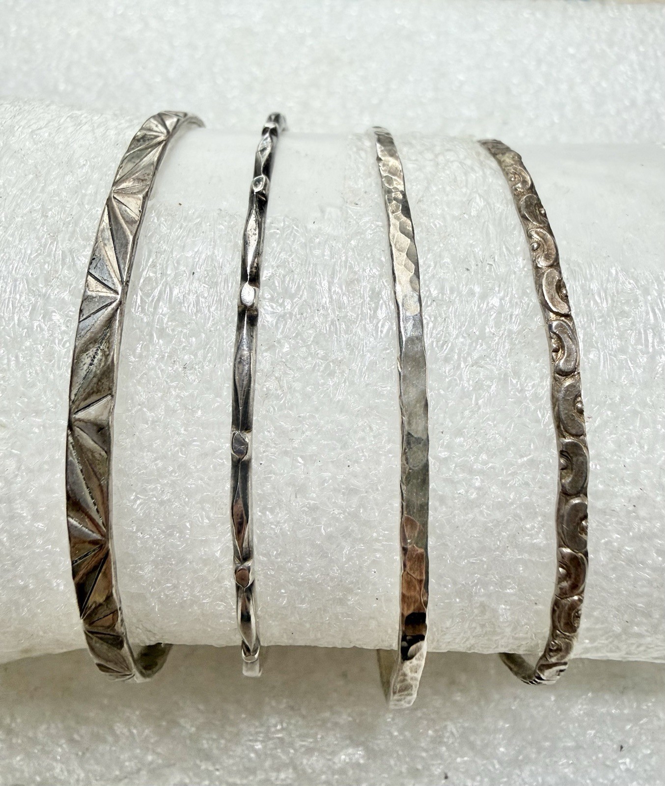 4 Vintage Sterling Silver STACKABLE Bangle 2.5” D… - image 1