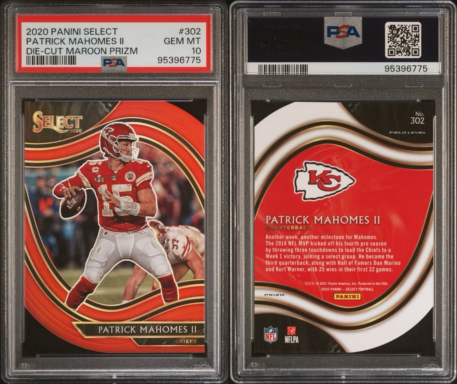 Panini 2020 Select Mahomes II Field Level Maroon Prizm Die-Cut #302 PSA 10 view 2