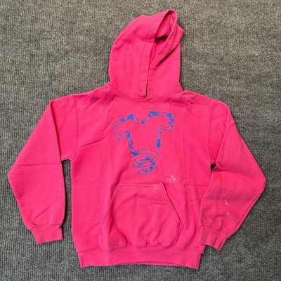 Unbranded Graphic Pullover Hoodie Small Pink Blue Graphic Cotton Blend