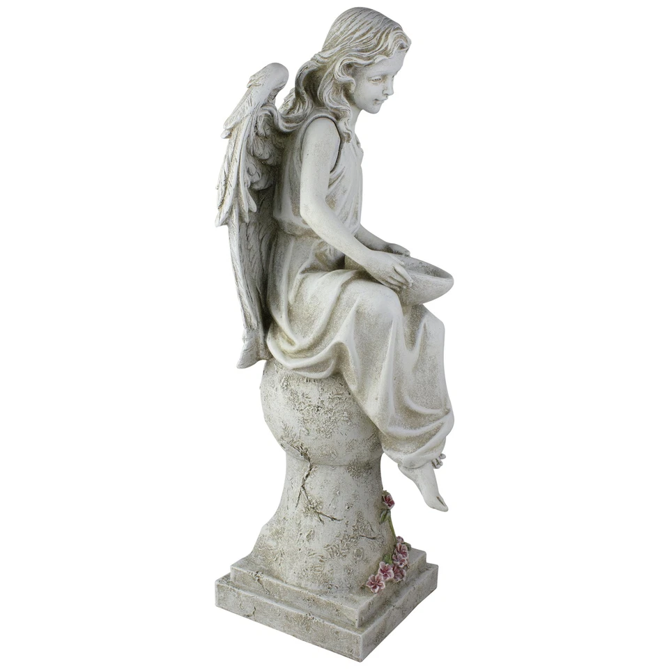Roman 21IN Joseph's Studio LED Solar Angel on a Pedestal Garden Statue - Image 3 of 4