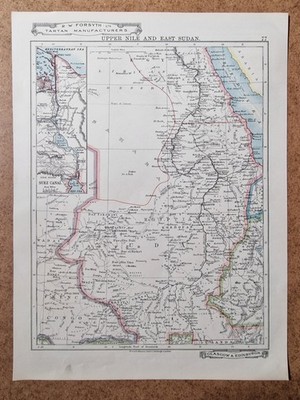 JOHNSTON Regional Map: Upper Nile, East Sudan, 1887 Antique Engraving