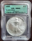 1995 MS69 ICG GREEN LABEL $1 AMERICAN SILVER EAGLE  COIN  .999 FINE SILVER