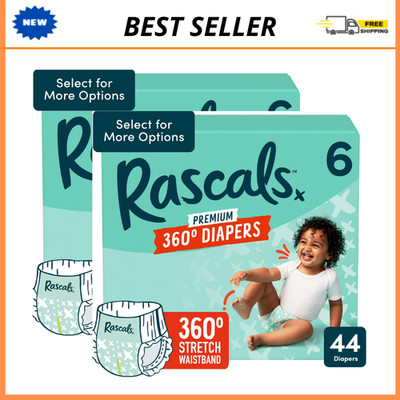 Rascal Premium Diapers Size 6 (33+ lbs), 88Count Total, 2Pack Bundle, New & Safe