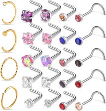 24Pcs Gold Nose Rings Hoops, 20G Surgical Stainless Steel Studs,...