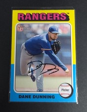 MLB 2024 Topps Heritage Dane Dunning Rangers Printed Autograph Jersey, No. 401.